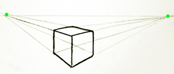 Cube drawn with two point perspective