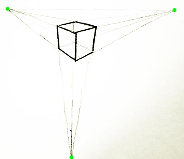 Куб с тремя точками в перспективе
