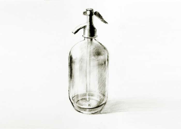 Un dibujo de una botella de vidrio
