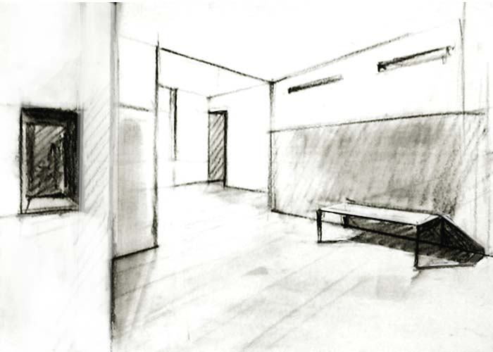 Interior drawn with two point perspective